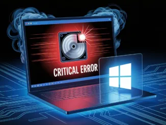 Icona disco rigido al 100% con simboli di errore rosso su sfondo blu high-tech, rappresentante l'errore di utilizzo disco Windows 11/10.
